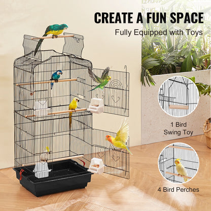 Open Top Large Parrot Bird Cage Hanging Bird Cage for Kinds of Birds Travel Pet Flight Birdcage with Swing and Perch