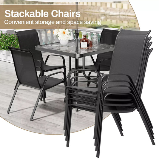 5 Piece Patio Dining Set , All Weather Outdoor Furniture W/ 30"x 30" Table and 4 Stackable Chairs & Metal Table