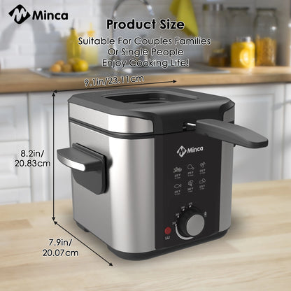 1.5L Electric Deep Fryer with Viewing Window, Adjustable Temp, Removable Basket, Stainless Steel Body & Cool-Touch Handle