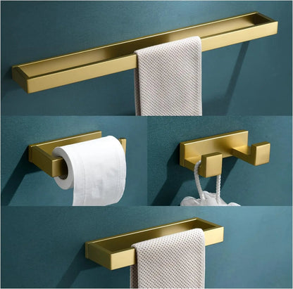 Towel Bar & Holder Set, Modern Gold Bathroom Stainless Steel, Wall Mounted