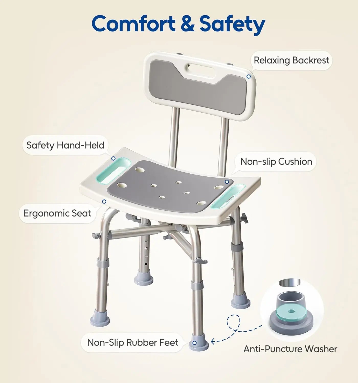 Adjustable Shower Chair with Back for Elderly & Disabled, 350 lbs Capacity, FSA/HSA Eligible