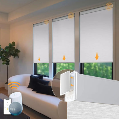 Cordless Electric Window Blinds with Remote Control, No Drill Installation, White 24x72 Inches