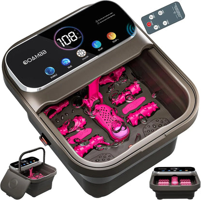 Collapsible Foot Spa with Heat, Bubbles, Temp Control, Remote & Touch Screen - 6 Massage Rollers for Stress Relief (Deep Grey)