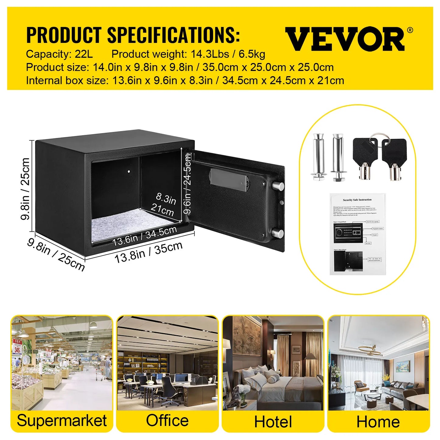 Fingerprint Locks Safe Deposit Box 0.8/1.7/2.1 Cubic Feet Digital Electronic Secret Hidden Piggy Bank for Money Guns