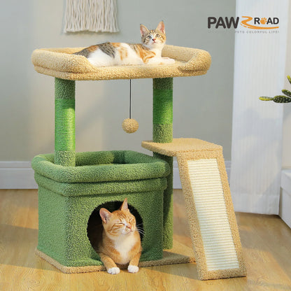 Small Cat Tower with Scratching Post and Pad, Wide Top Perch, Cat Toy