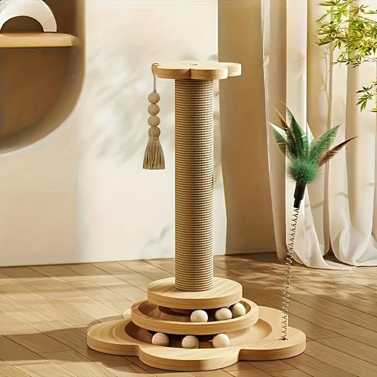 1pcs high-quality cat scratch board rotating platform - wooden fiber chew toy, durable and non shedding cat tree stand, vertical