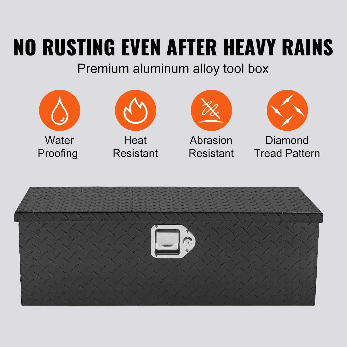 Heavy Duty Aluminum Truck Bed Tool Box, Diamond Plate Tool Box with Side Handle and Lock Keys for Pickup, Truck Bed, RV