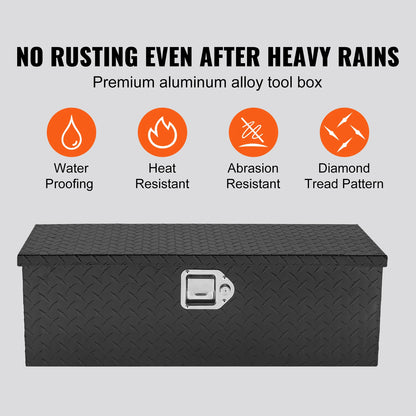 Heavy Duty Aluminum Truck Bed Tool Box, Diamond Plate Tool Box with Side Handle and Lock Keys for Pickup, Truck Bed, RV