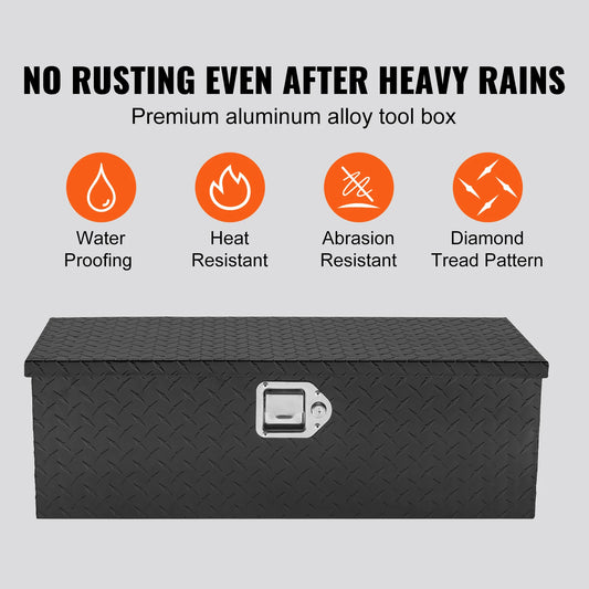 Heavy Duty Aluminum Truck Bed Tool Box, Diamond Plate Tool Box with Side Handle and Lock Keys for Pickup, Truck Bed, RV