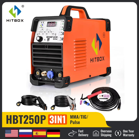 AC/DC Aluminium Tig Welding Machine HBT250P HF TIG/MMA ARC Stick Welder with Pulse Argon Welding IGBT Inverter 2T/4T