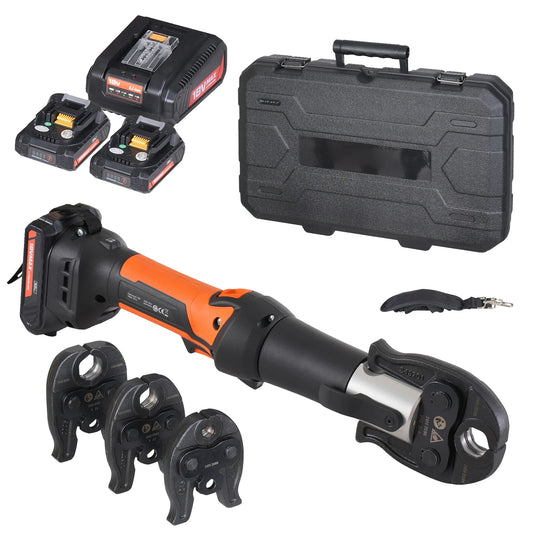 Pro Press Tool and Battery Kit Electric Pipe Crimping Tool with V15 V22 V28 Jaws Press Tool Kit with 2pcs 2.0Ah Battery