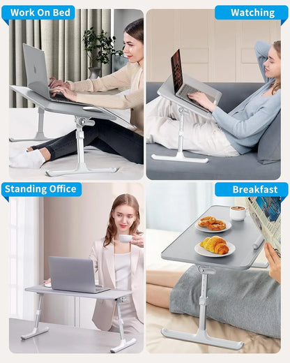 Adjustable Leather Lap Desk for Laptop, Portable Bed Tray Table with Foldable Design for Reading Writing Eating on Couch Floor