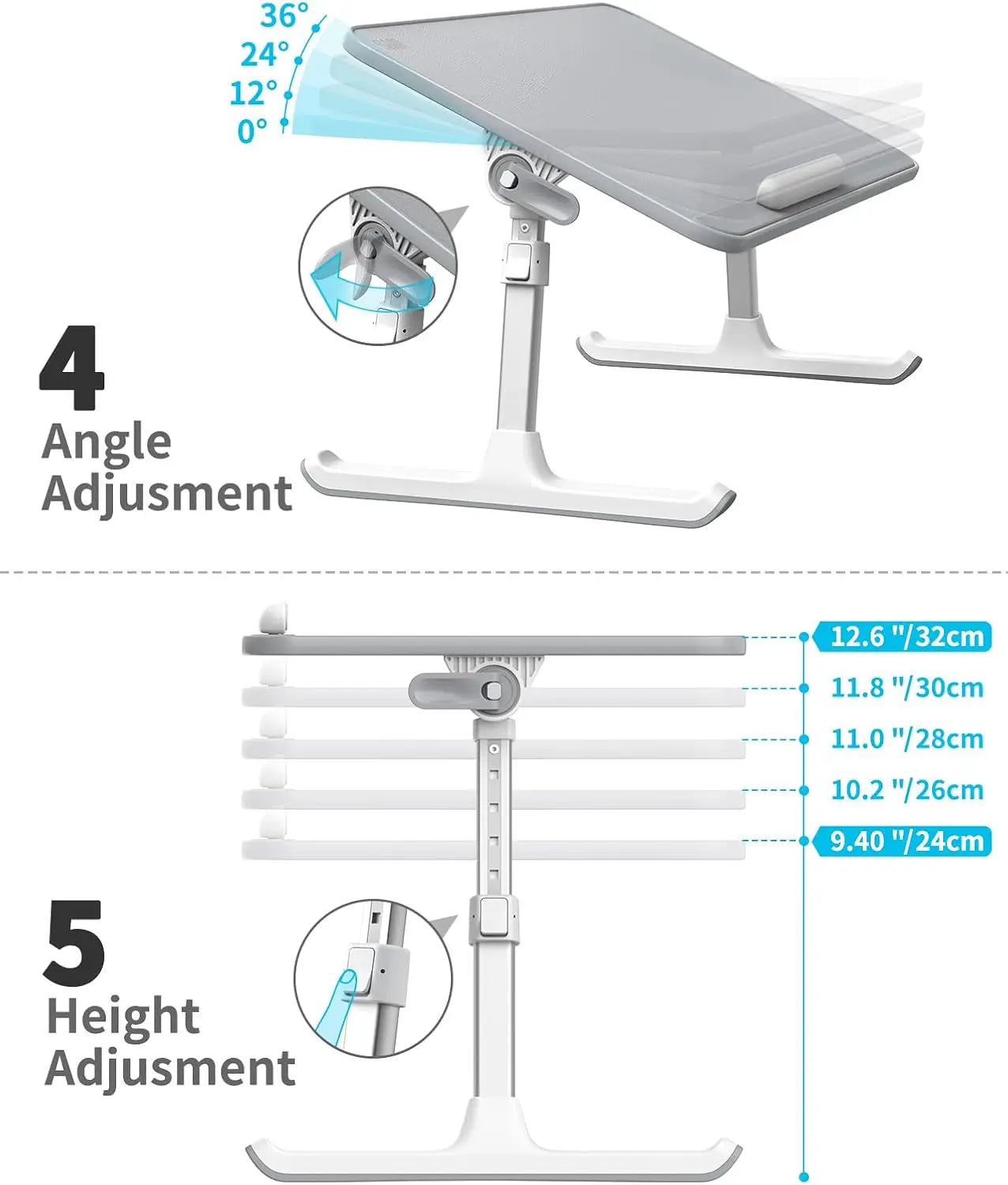 Adjustable Leather Lap Desk for Laptop, Portable Bed Tray Table with Foldable Design for Reading Writing Eating on Couch Floor