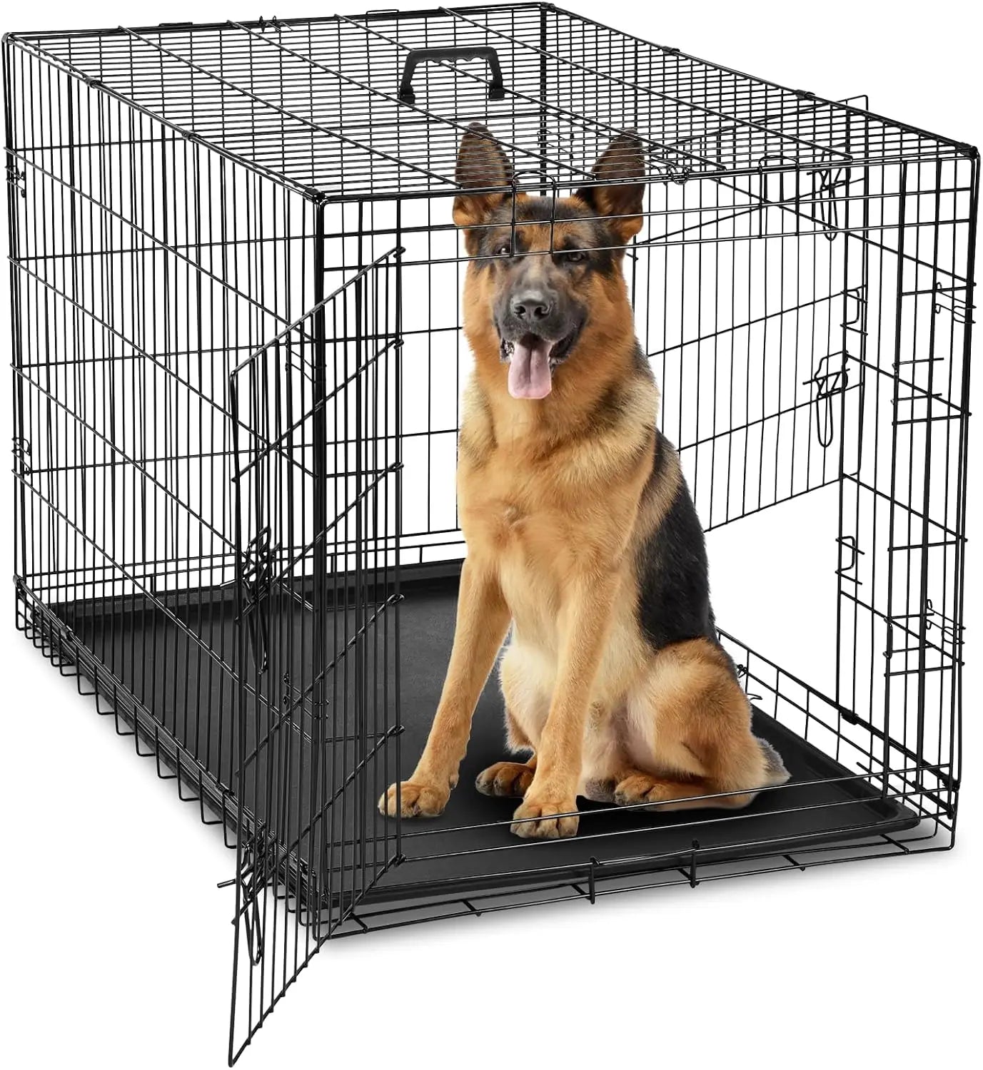 42 Inch Large Double Door Dog Crate with Leak-Proof Tray, Folding Metal Wire Pet Kennel for Indoor/ Outdoor Travel