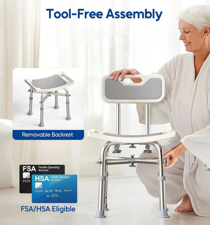 Adjustable Shower Chair with Back for Elderly & Disabled, 350 lbs Capacity, FSA/HSA Eligible