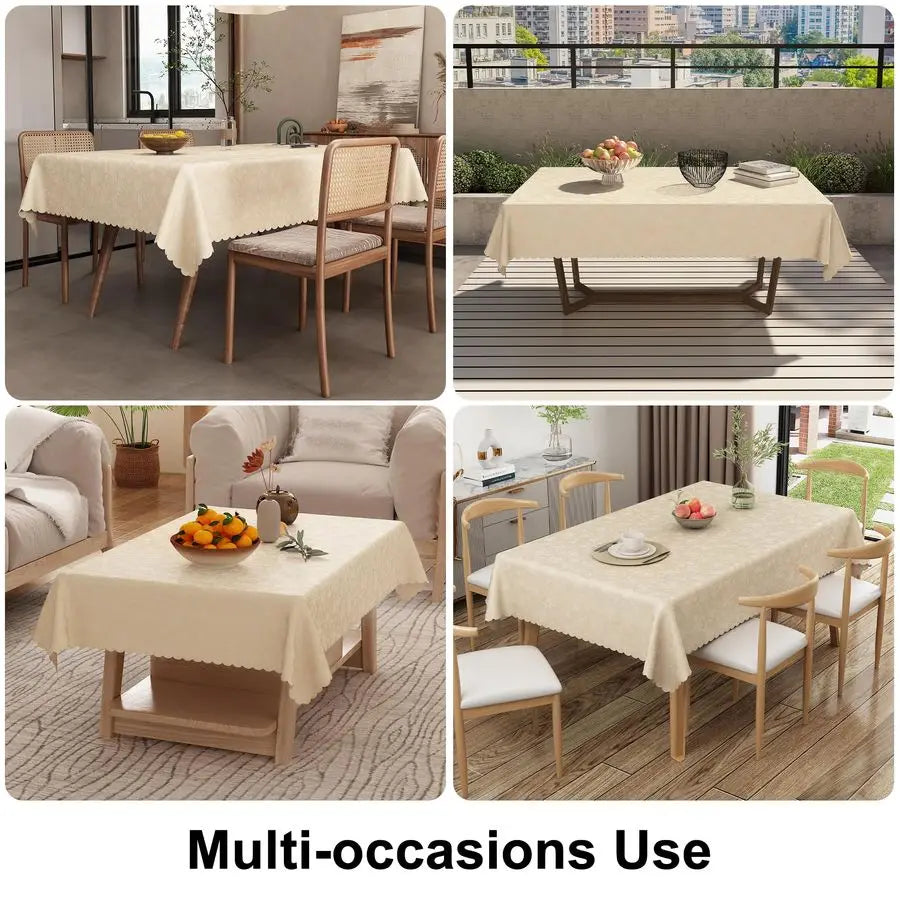 Rectangle, Waterproof Heavy Duty Vinyl Tablecloth, Wipeable Washable Table Cover for Kitchen and Dining Room, Beige,
