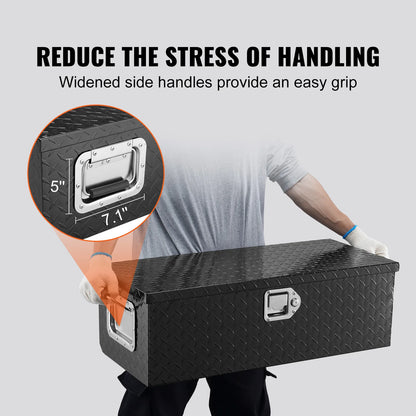 Heavy Duty Aluminum Truck Bed Tool Box, Diamond Plate Tool Box with Side Handle and Lock Keys for Pickup, Truck Bed, RV