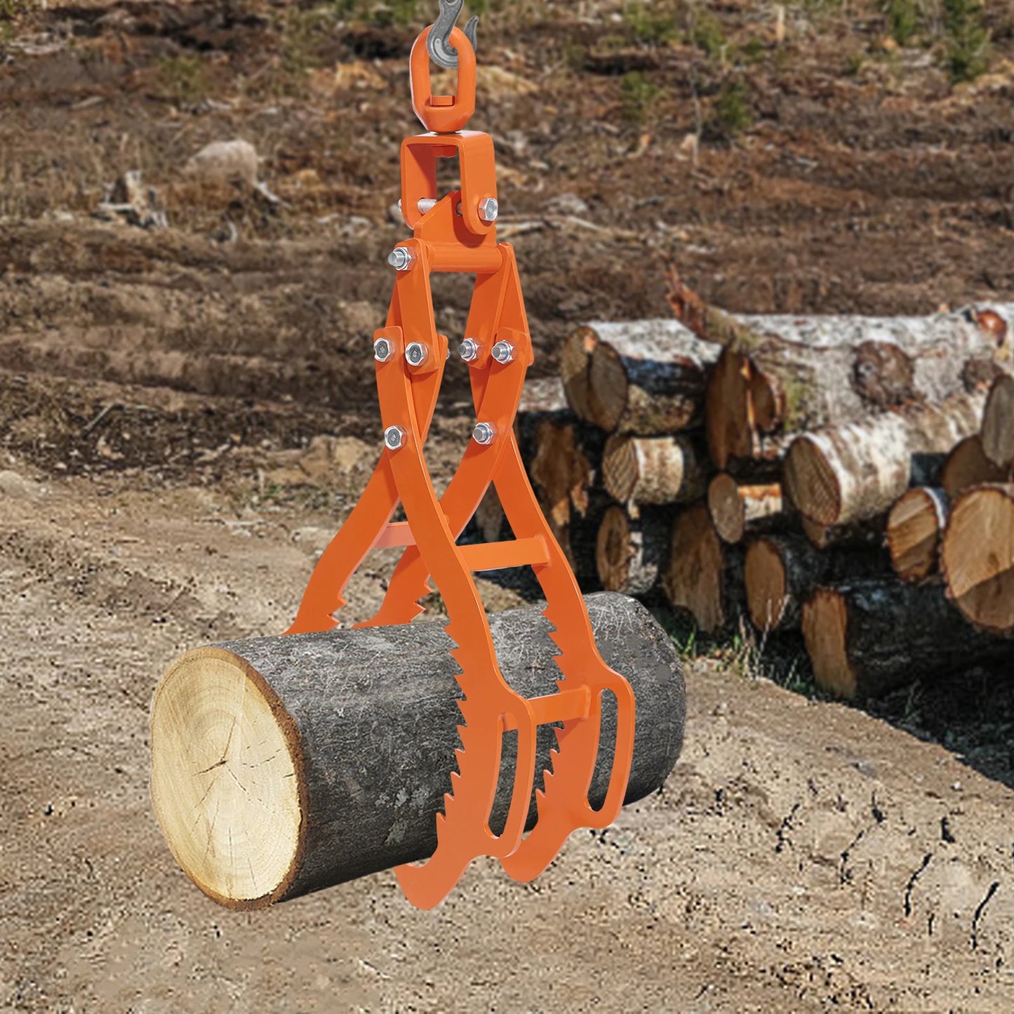 4 Claw Log-Lifting Tong Professional Log Skidding Tong Orange Steel Non-slip Jaw for Forestry Ranching Construction