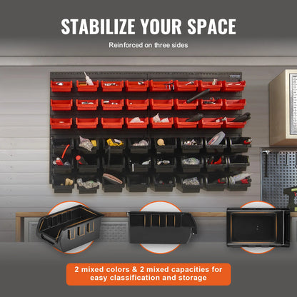 48pcs Parts Storage Bins Wall Mounted Garage Containers with Wall Panels Tool Organizer for Nuts Bolts Screws Nails