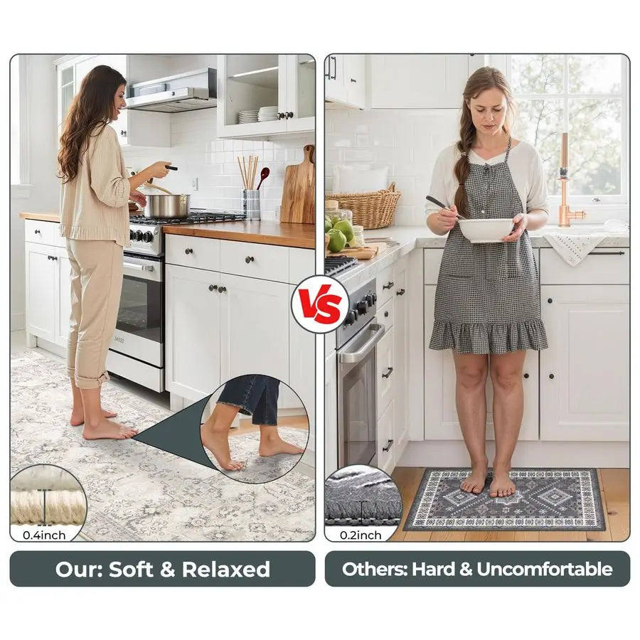 Set of 3 Non Slip Washable Faux Wool Kitchen Mats, Thick Soft Comfort