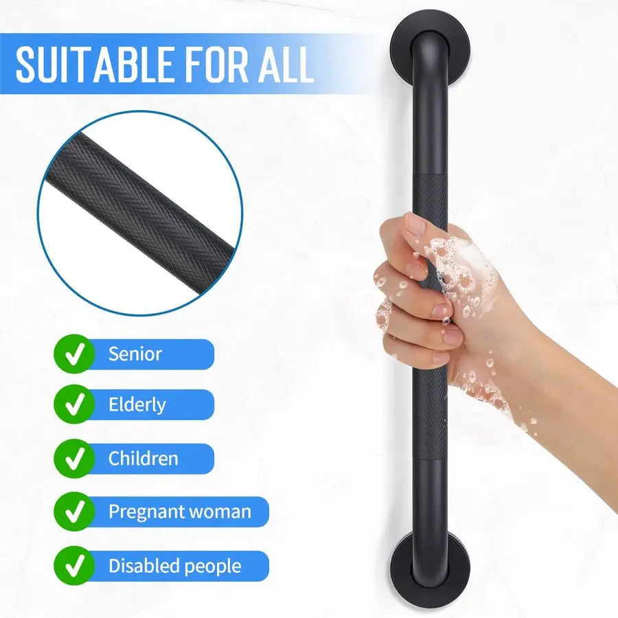 Pack 24 Inch Shower Grab Bars for Seniors Bathroom, Black Stainless Steel Safety Support Handles for Shower, Anti Slip Grab Bar