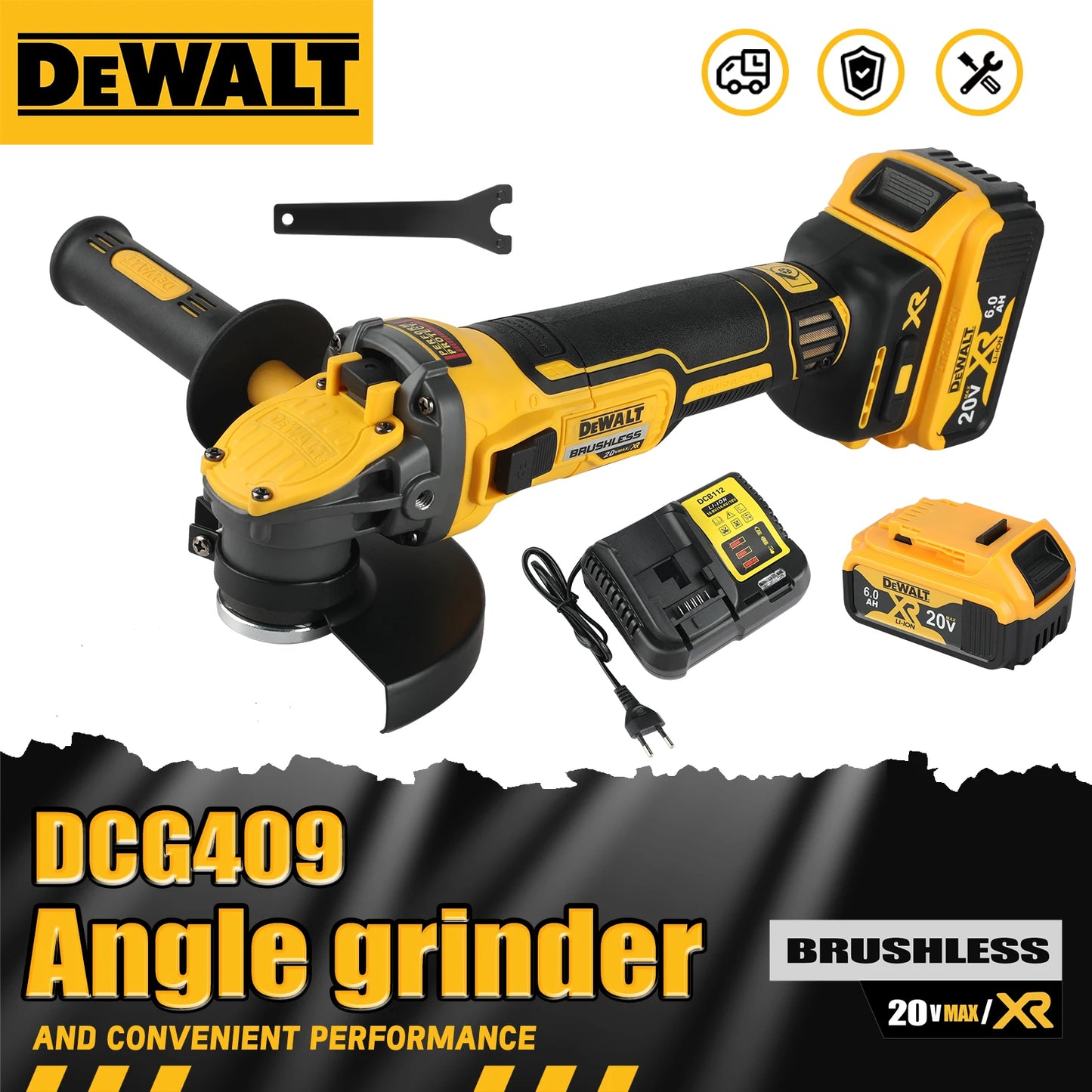 DEWALT DCG409 20V Brushless 125mm Flat - Head Angle Grinder - Unrivaled Freedom in Tool Form for All Cutting & Grinding Tasks