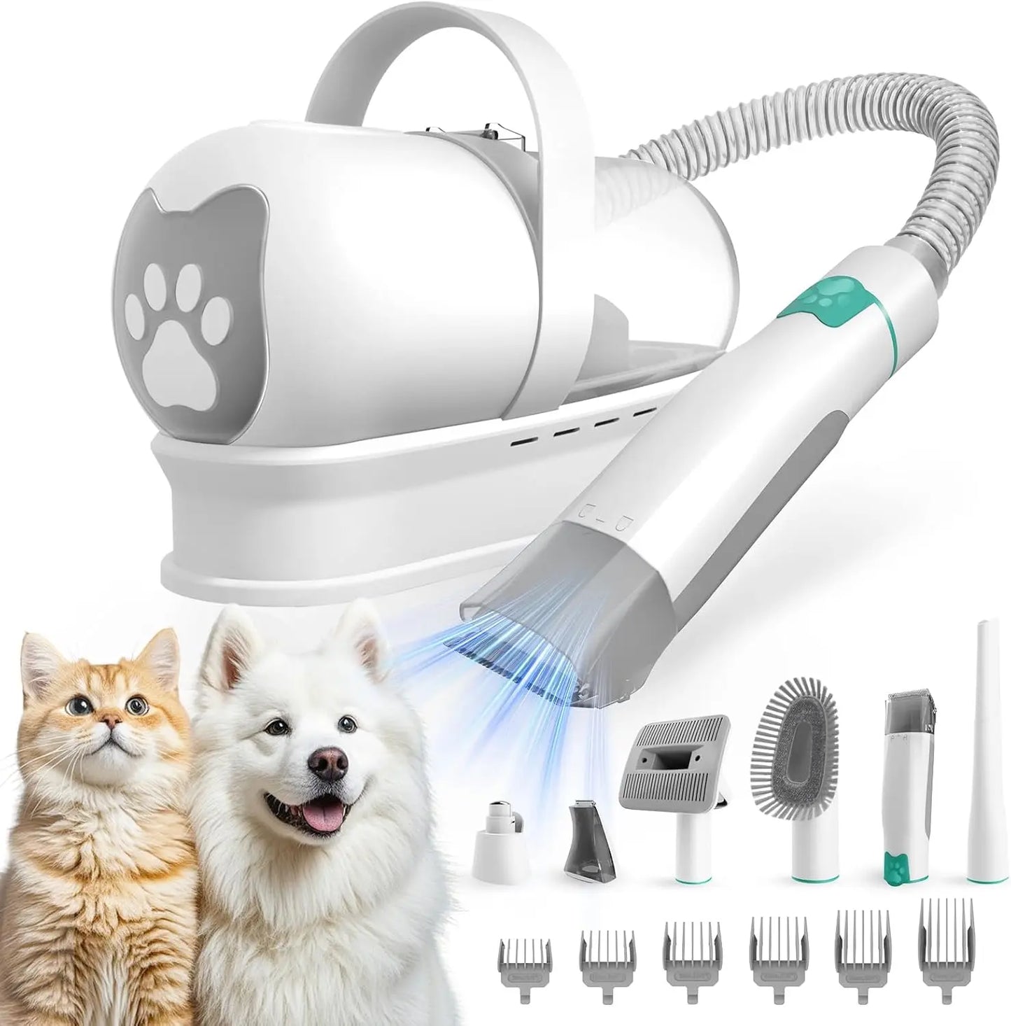 Pet Grooming Vacuum Kit with Clipper, Nail Grinder, and 6 Tools for Dogs Cats Shedding Hair Removal