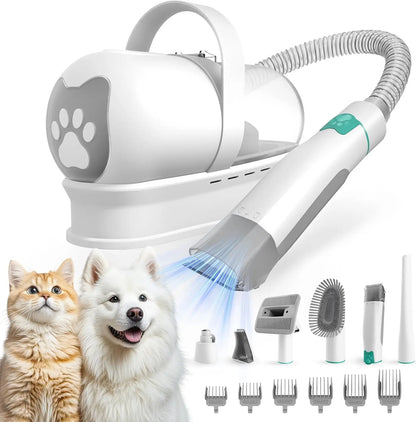 Pet Grooming Vacuum Kit with Clipper, Nail Grinder, and 6 Tools for Dogs Cats Shedding Hair Removal