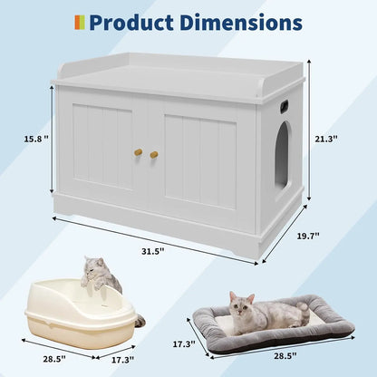 Modern Barn Door Cat Litter Box Enclosure Cabinet – Hidden Wooden Cat Washroom Furniture Large Indoor Pet House End Table