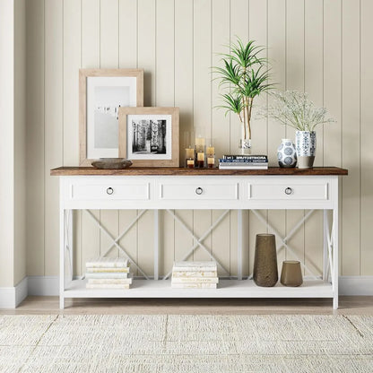 70.8" Console Table with 3 Drawers, Farmhouse Entryway Table with Storage Shelf, Narrow Long Sofa Foyer Table for Entryway