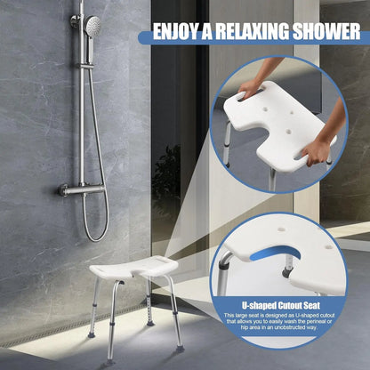 Adjustable U-Shaped Shower Chair with Open Seat, Non-Slip Bath Stool for Adults & Elderly
