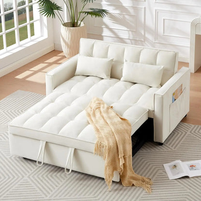 3-in-1 Convertible Sleeper Sofa Bed Adjustable Velvet Pull Out Loveseat Side Pocket Living Room Black Customized