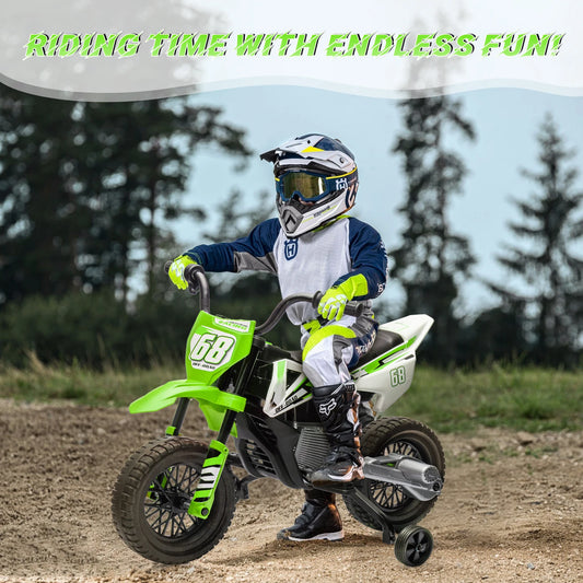 12v Kids Electric Dirt Bike with Training Wheels, 3Mph Max Speed