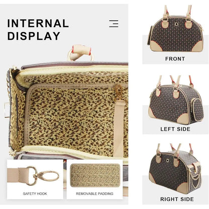 Fashion Dog Carrier PU Leather Dog Handbag Dog Purse Cat Tote Bag Pet Cat Dog Hiking Bag, Brown, Small 38 * 23 * 17cm