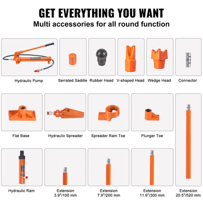 10/12T Porta Power Kit Portable Hydraulic Jack with 4.6 ft/1.4 m Oil Hose Auto Body Frame Repair Kit with Storage Case