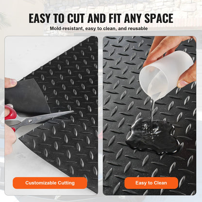 Diamond-Plate Rubber Flooring Roll 4 x 6/8/10/15 ft SBR Rubber Garage Floor Mat Easy to Clean for Under Cars Garage Gym
