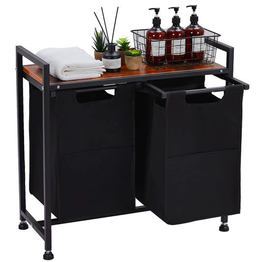 Laundry Hamper, Laundry Basket Organizer Laundry Sorter 2 Section with Removable Laundry Bag and Top Shelf, Dirty Clothes Hamper