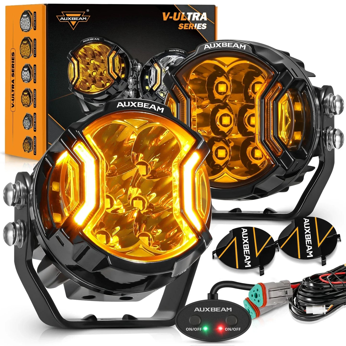 AUXBEAM 3 Inch 108W LED Pod Lights Driving Lights LED Side Shooter Pod Lights with Amber DRL for ATV UTV SUV Off Road