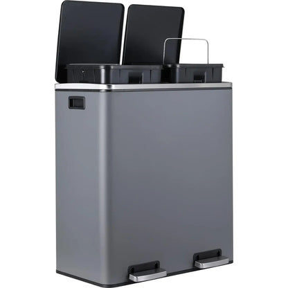 16 Gal Stainless Steel Kitchen Trash Can Dual Recycling Bin Garbage Can with Soft-Close Lid