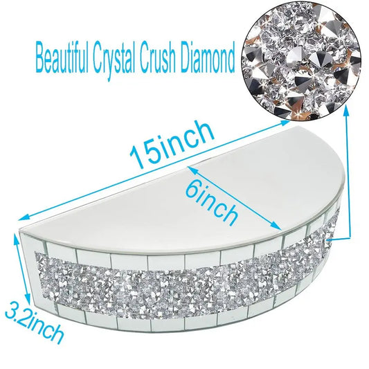 Mirrored Floating for Wall Decor. Glamorous Crystal Crush Diamond Decorative Wall Shelf. Silver Mirror Glass Shelf. Suitable for